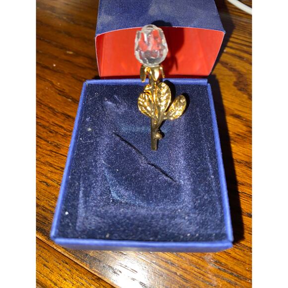Swarvoski Jewelry - Swarovski Crystal Memories Mini Gold Rose Brooch Pin In Box